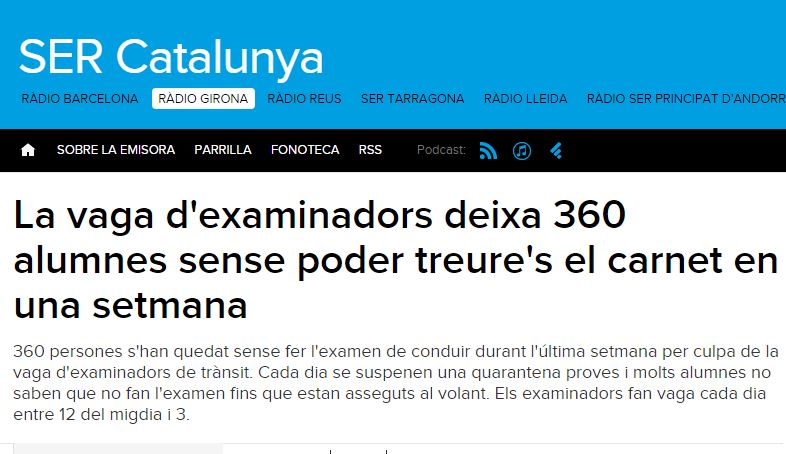 La vaga d’examinadors deixa 360 alumnes sense poder treure’s el carnet en una setmana