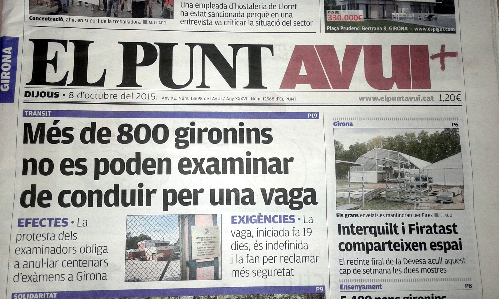 Portada diari EL PUNT AVUI – vaga DGT