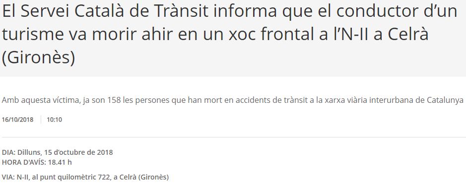 El conductor d’un turisme va morir ahir en un xoc frontal