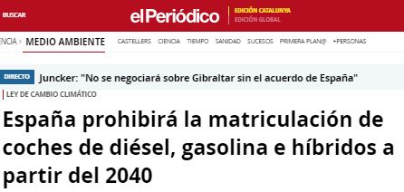 España prohibirá la matriculación de coches de diésel, gasolina e híbridos a partir del 2040