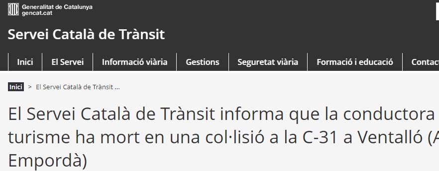 Cconductora d’un turisme ha mort a Ventalló (Alt Empordà)